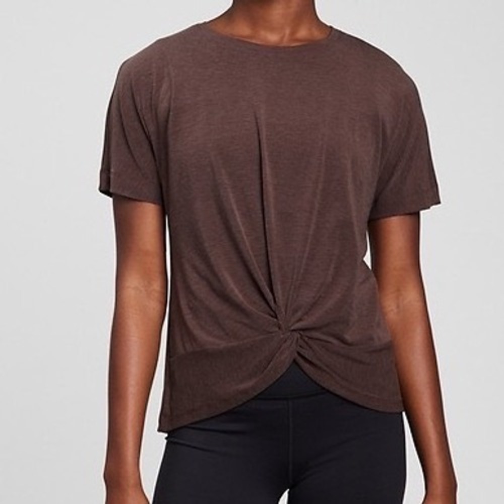 GapFit Womens Twist Front Short Sleeve Activewear Top Brown Heather L Tall gf